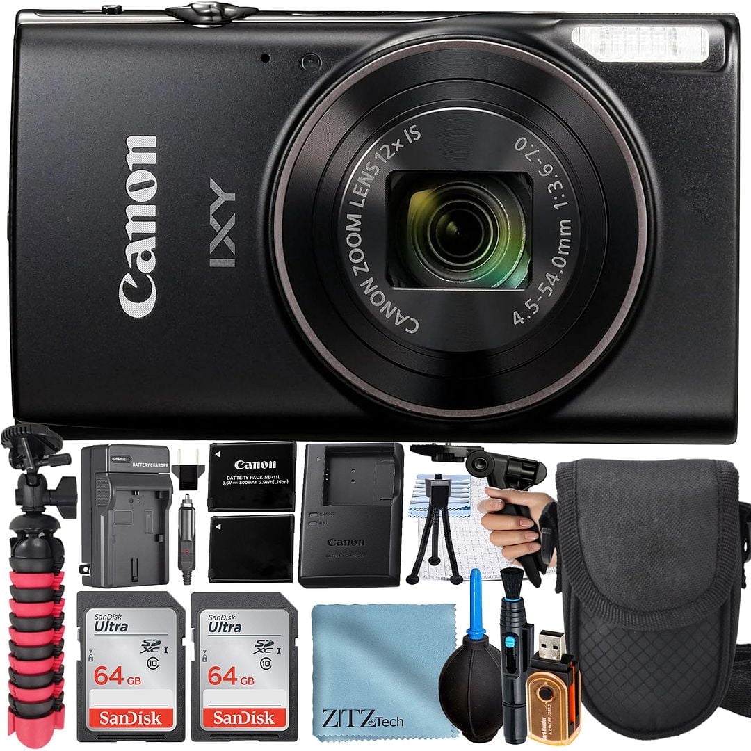 Canon PowerShot IXY 650 (ELPH 360) HS Digital Camera (Black) with 2 ...
