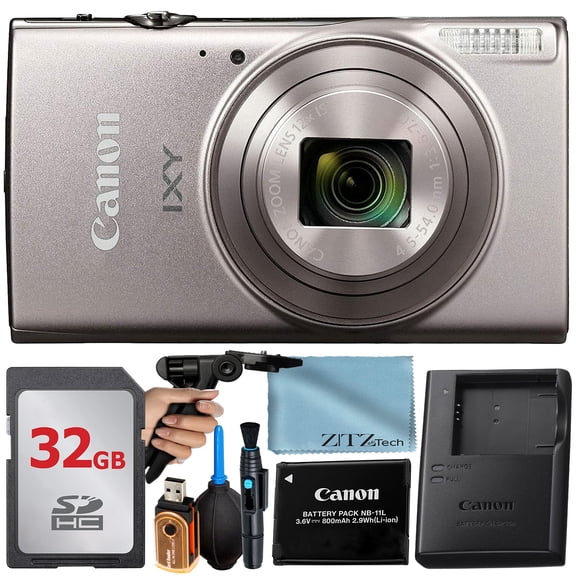 Canon PowerShot IXY 650 (ELPH 360) HS Digital Camera (Silver) with 12x Optical Zoom Lens + 32GB Memory Card + Cleaning Pen + ZeeTech Starter Bundle (International Version)