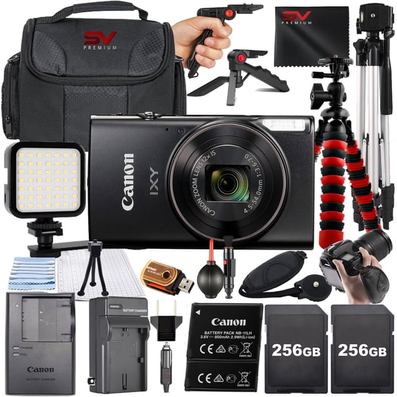 Canon PowerShot IXY650 HS Digital Camera (Black) with SanDisk 256GB Memory Card + Case + Tripod + SV Premium Accessory Bundle (International Version)