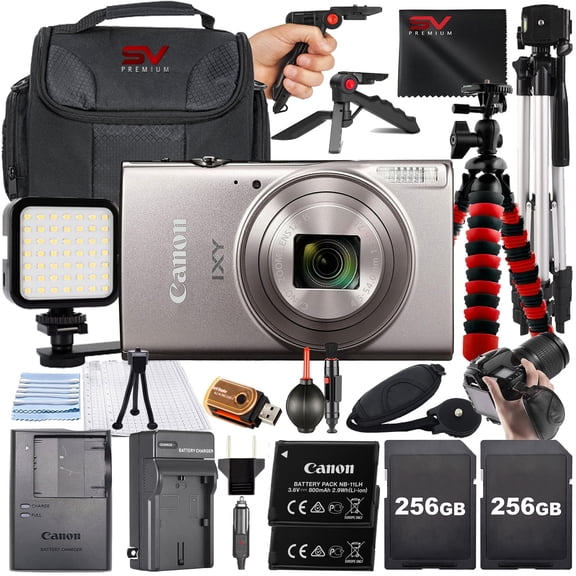 Canon PowerShot IXY650 HS Digital Camera (Silver) with SanDisk 256GB Memory Card + Case + Tripod + SV Premium Accessory Bundle (International Version)
