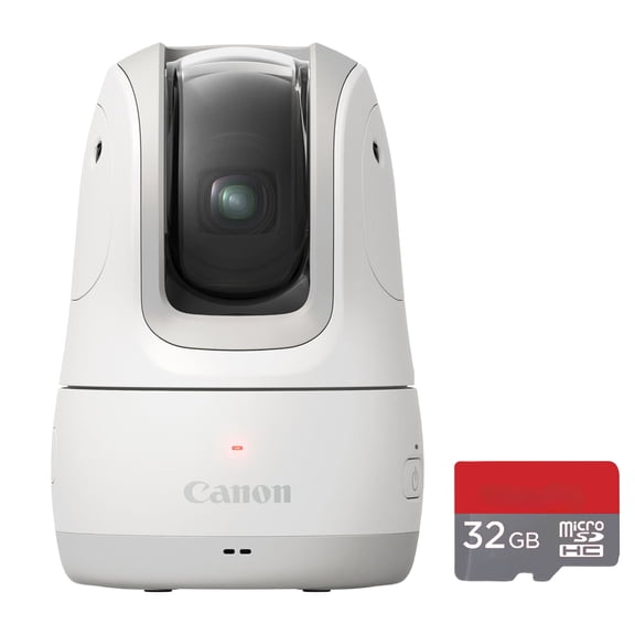 Canon PowerShot PICK PTZ Camera (White) Bundle | AI-Powered Auto-Tracking Camera with Face Detection, Pan/Tilt Control & Hands-Free Operation | For Vlogging & Home Recording (4825C015) + 32GB Card