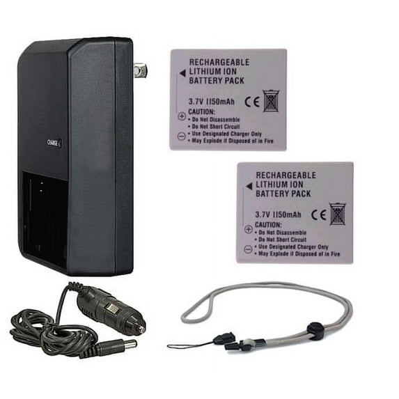 Canon PowerShot SD970 IS High Capacity Batteries (2 Units) + AC/DC Travel Charger + Krusell Multidapt Neck Strap (Black Finish)
