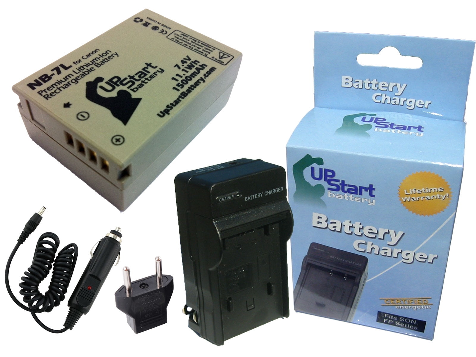 Canon PowerShot SX30 IS Battery and Charger with Car Plug and EU Adapter - Replacement for Canon NB-7L Digital Camera Batteries and Chargers (1500mAh, 7.4V, Lithium-Ion)