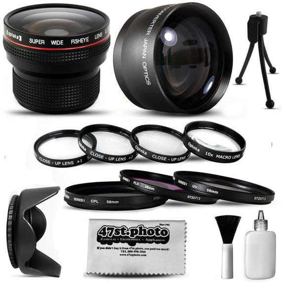 Canon PowerShot SX40 HS SX30 SX20 SX10 SX1 15 Piece Kit with 0.20X Fisheye lens, 5 PC Close-Up Set, 2.2x Lens, 3 Piece Pro Filter Kit, Cleaning Kit, Screen Protectors, Microfiber Cloth