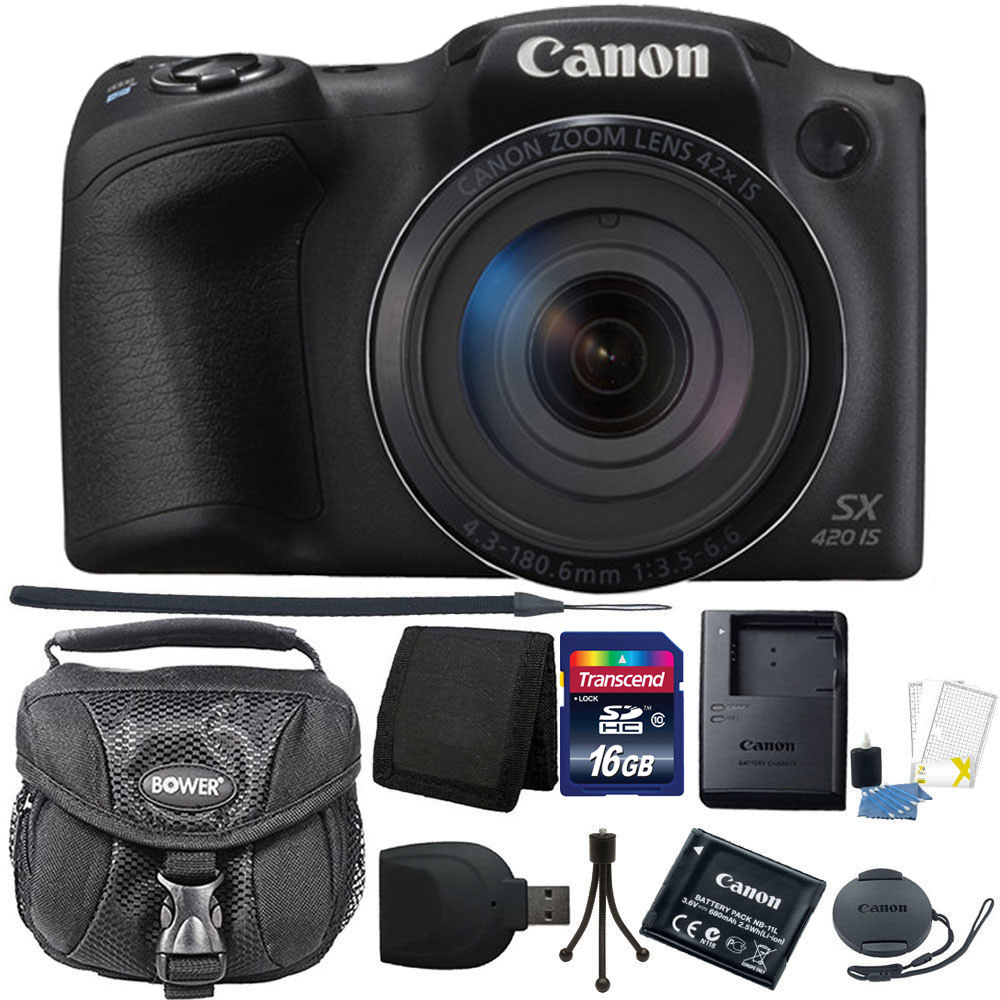 Canon PowerShot SX420 IS 20.0MP HD 720p Video Recording 1.2.3" CCD 42x Optical Zoom Lens 24-1008mm (35mm Equivalent) Built-In Wi-Fi ISO 1600 Black Digital Camera + 16GB Accessory Kit - image 1 of 8