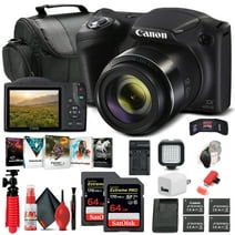 Canon PowerShot SX420 IS Digital Camera (Black) (1068C001), 2 x 64GB Card, 3 x NB11L Battery, Corel Photo Software, Charger, Card Reader, LED Light, Soft Bag + More (International Model)