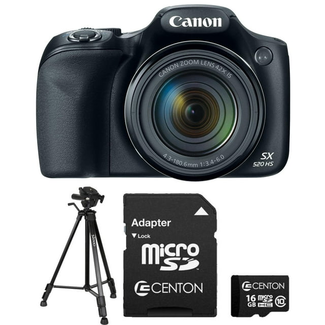 Canon PowerShot SX520 HS Digital Camera with BONUS Memory Card and Tripod Value Bundle