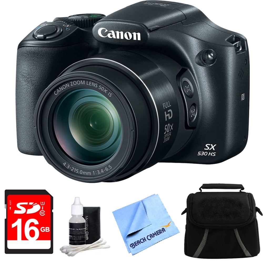 Canon PowerShot SX530 HS 16.0 MP 50x Opt Zoom 1080p Full HD Digital Camera  Black Bundle with 16GB Memory Card, Camera Bag for DSLR, 1150mah  Rechargeable Battry and Flexible Mini Table-top Tripod 