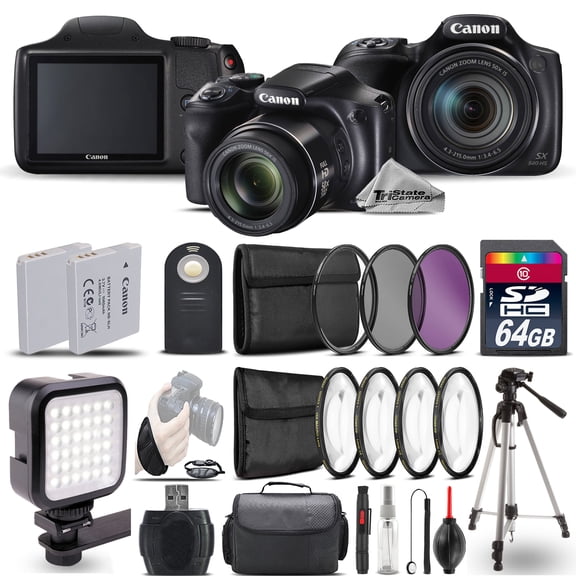 Canon PowerShot SX540 HS Digital Camera+ LED + 7PC Filter + EXT BAT - 64GB Kit (International Version)
