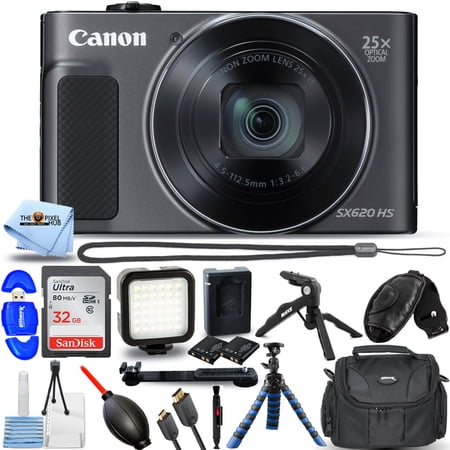 Canon PowerShot SX620 Digital Camera (Black) + 32GB + LED Light Kit Bundle