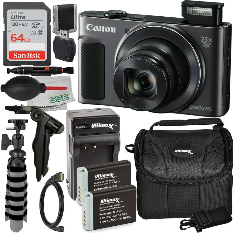 Canon PowerShot SX620 HS Bundle: 20.2MP, 25x Zoom, 64GB Card