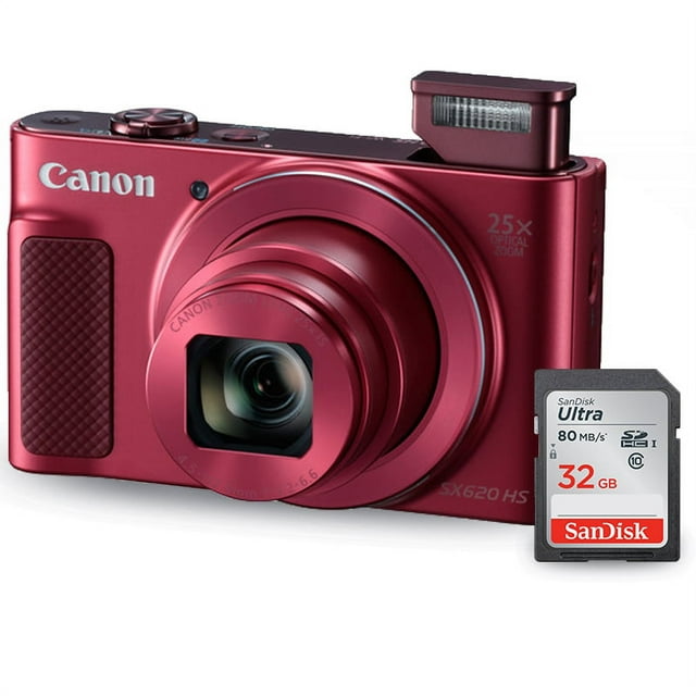 Canon PowerShot SX620 HS Compact Digital Camera (Red) with 32GB SD Card
