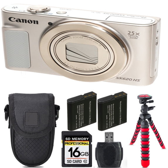 Canon PowerShot SX620 HS Digital Camera (Silver) + Extra Battery +Tripod + Case -16GB Kit (International Version)