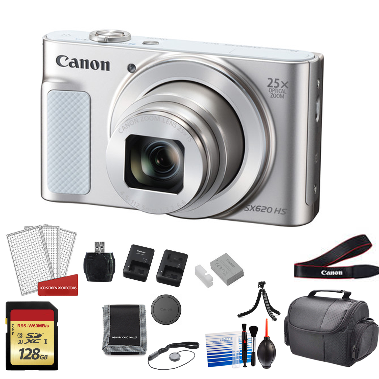 Canon PowerShot SX620 HS Digital Camera (Silver) Kit with 2x 64GB