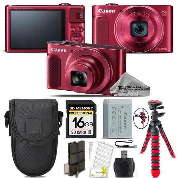 Canon PowerShot SX620 HS Point & Shoot (RED) Camera +Tripod + Case - 16GB Kit (International Version)