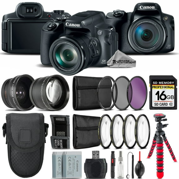 Canon PowerShot SX70 HS Camera + 7 PC Filter Kit + Extra Battery - 16GB Bundle (International Version)