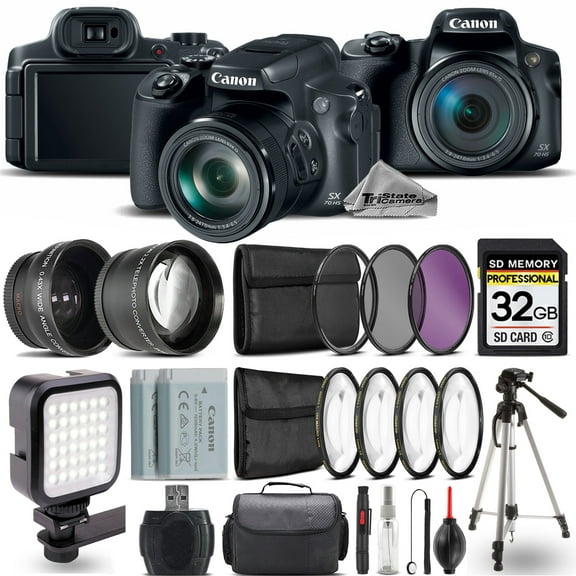 Canon PowerShot SX70 HS Camera + Wide Angle & Telephoto Lens + LED - 32GB Kit (International Version)