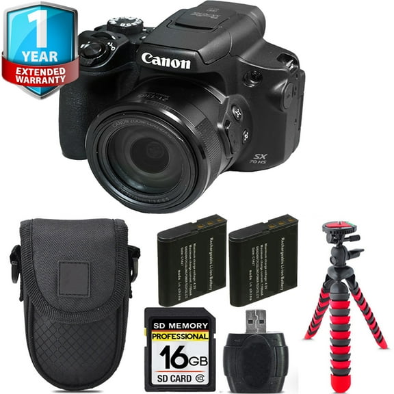 Canon PowerShot SX70 HS Digital Camera + Extra Battery +1 Yr Warranty + Case -16GB (International Version)