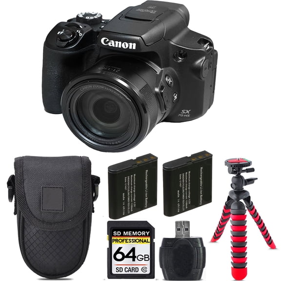 Canon PowerShot SX70 HS Digital Camera + Extra Battery +Tripod + Case -64GB Kit (International Version)