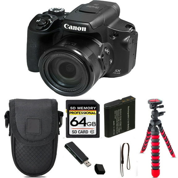 Canon PowerShot SX70 HS Digital Camera + Tripod + Case - 64GB Kit (International Version)