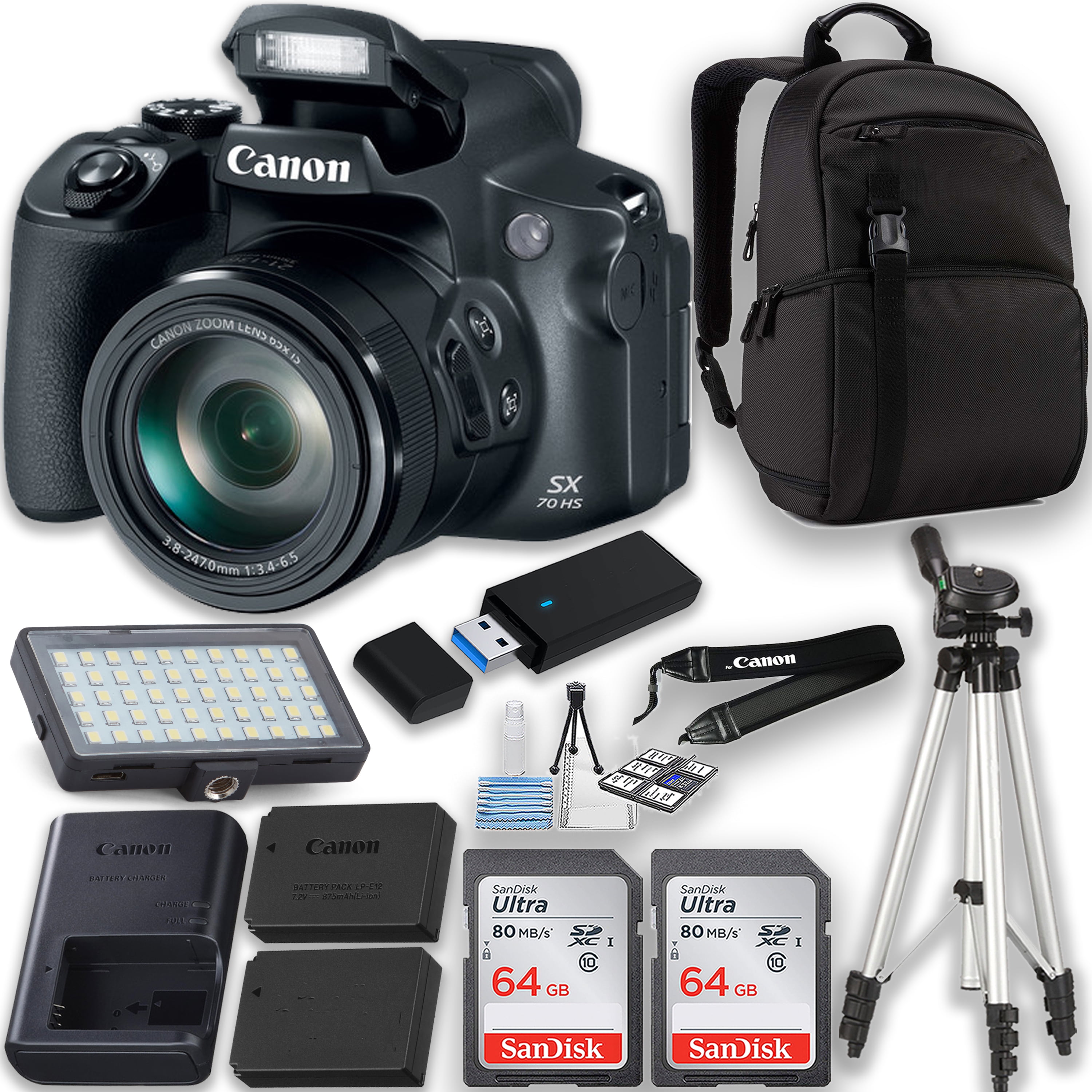 Canon SX70 HS WIFI Point & Shoot Digital Camera, 64GB Memory, Tripod, LED Light, Extra Battery, Backpack - Walmart.com Canon SX70 HS WIFI Point & Shoot Digital Camera, 64GB Memory, Tripod, LED Light, Extra Battery, Backpack - Walmart.com