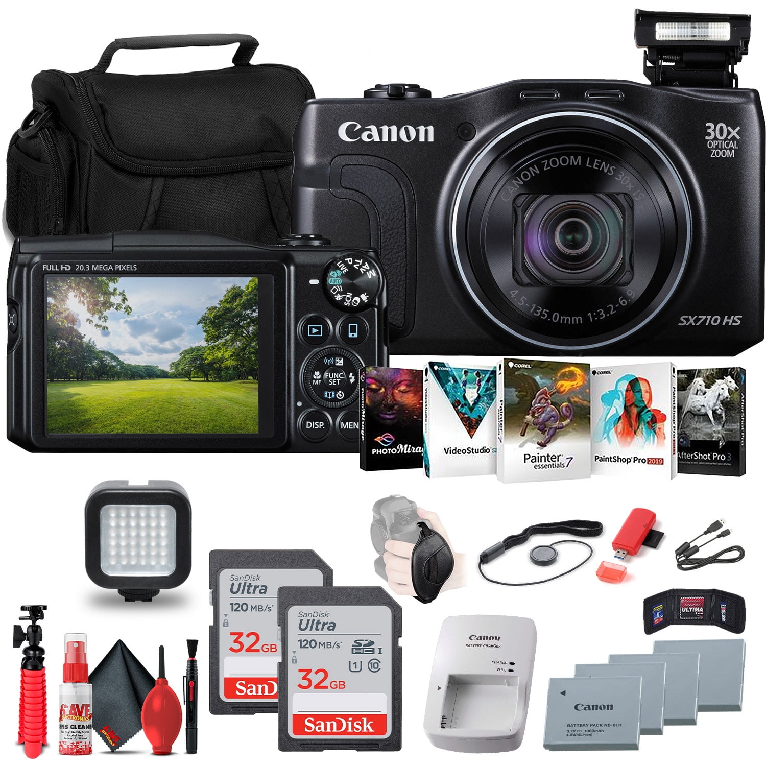 Canon PowerShot SX710 HS Digital Camera (Black) (0109C001) + 2 x