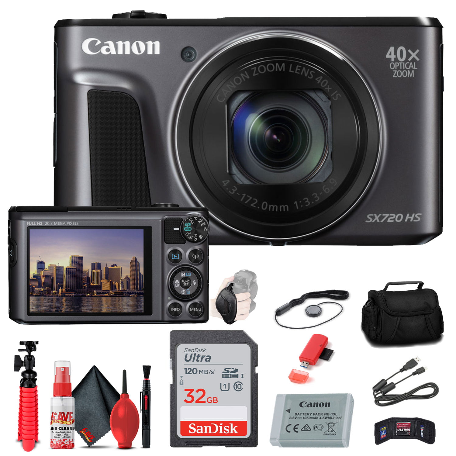 Canon PowerShot SX720 HS Digital Camera (1070C001) + 32GB Card +
