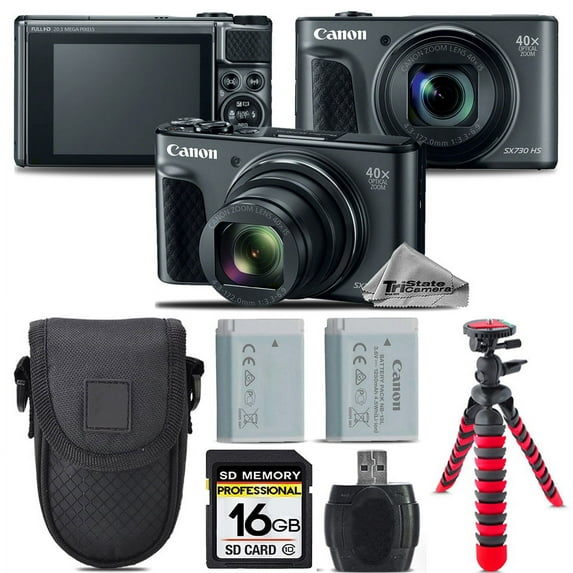 Canon PowerShot SX730 HS Camera (Black) + Extra Battery +Tripod + Case -16GB Kit (International Version)