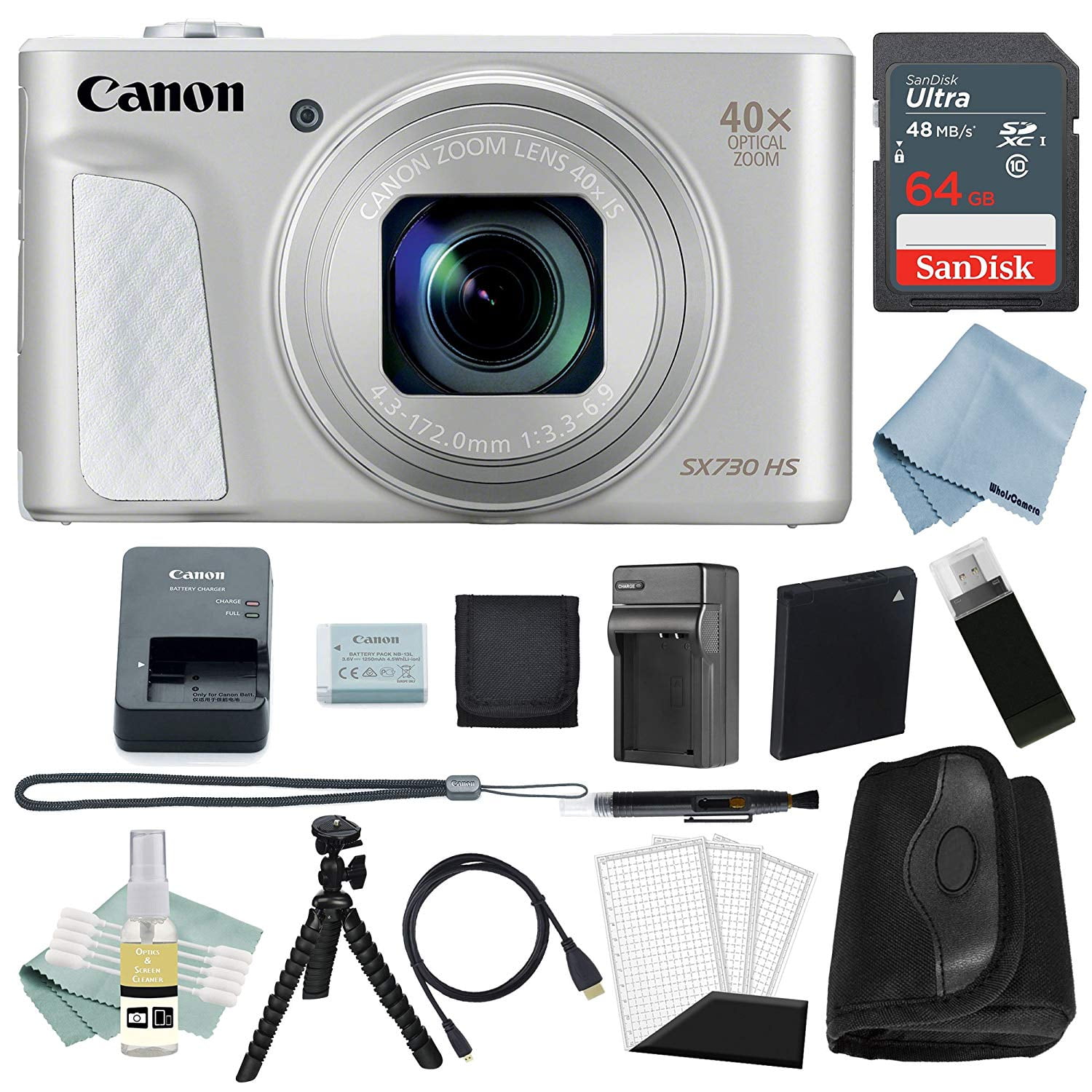 Canon PowerShot SX730 HS Digital Camera Silver 64GB Deluxe