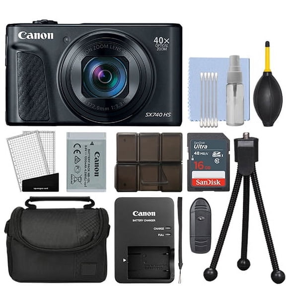 Canon PowerShot SX740 HS 20.3MP Digital Camera 40x Optical Zoom Black + 16GB Kit - International Version