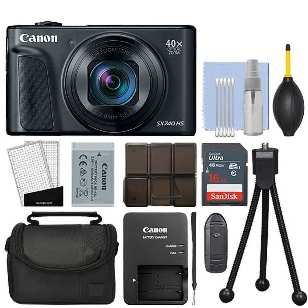 Canon PowerShot SX740 HS 20.3MP Digital Camera 40x Optical Zoom Black +  16GB Kit