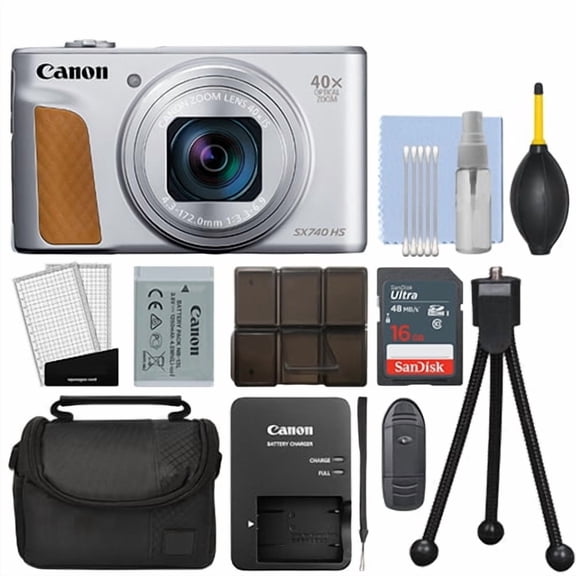 Canon PowerShot SX740 HS 20.3MP Digital Camera 40x Optical Zoom Silver+ 16GB Kit - International Version