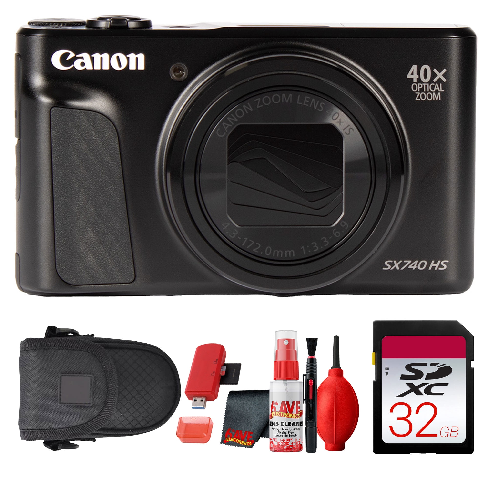 Canon PowerShot SX740 HS Digital Camera + 32GB Card + Case + Tripod (6AVE Bundle) (International Model)