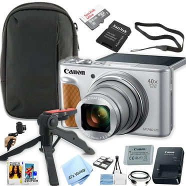 Canon PowerShot SX740 HS Compact Camera, 20.3 MP, 40x Digital Zoom, Silver, Bundle with 64GB SD Card