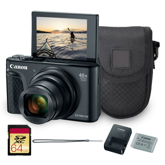 Canon PowerShot SX740 HS Digital Camera | 20.3MP, 4K UHD, Wi-Fi & Bluetooth, 40x Optical Zoom | Bundle with 64GB Memory Card, Case