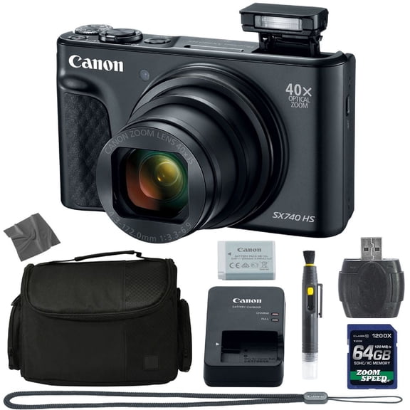 Canon PowerShot SX740 HS Digital Camera (Black) (2955C001) + 64GB 4K AOM Pro Kit (International Version)