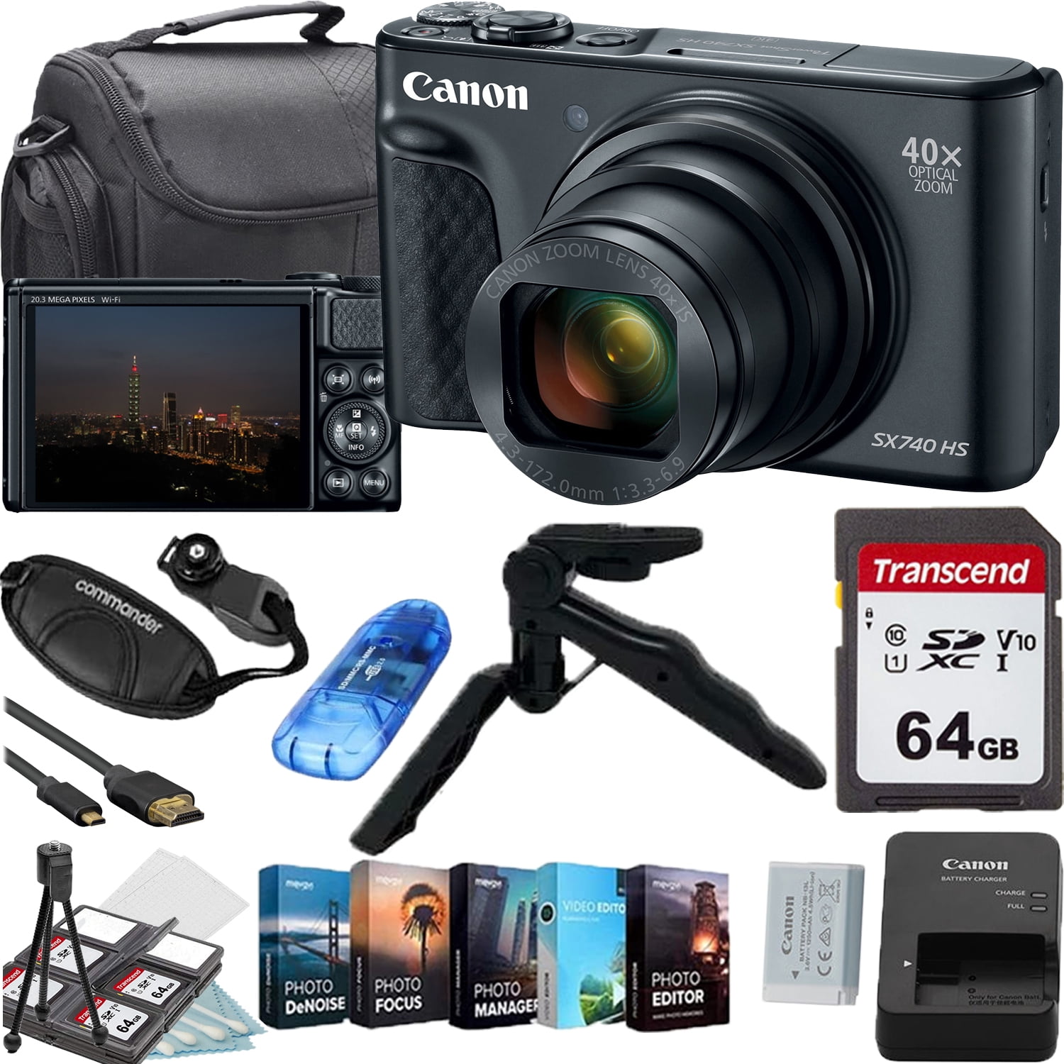 Canon PowerShot SX740 HS Digital Camera (Black)+64GB Memory Card+Camera