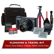 Canon PowerShot SX740 HS Digital Camera Black with 64GB SD Card, Flexible Tripod, Extra Battery & Charger, Case, Vlogging Travel Kit Bundle International Version