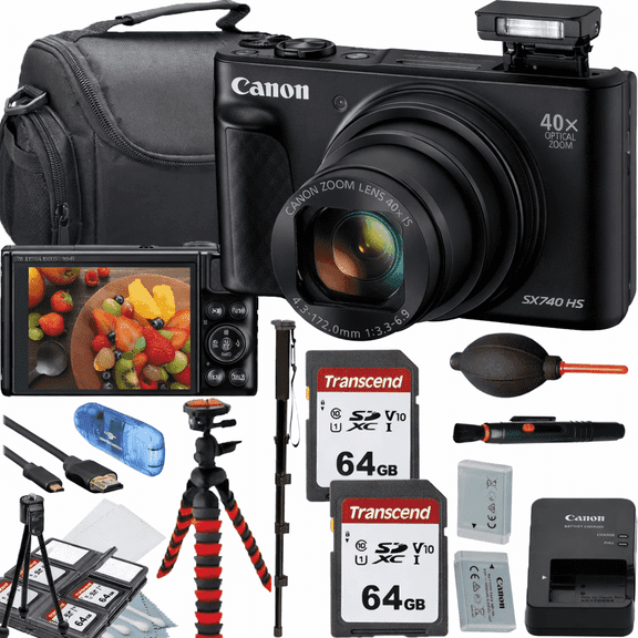 Canon PowerShot SX740 HS Digital Camera (Black) Commander Camera Shoulder Camera Bag 12 inch Flexible Spider Tripod Accessory Bundle (International Version)