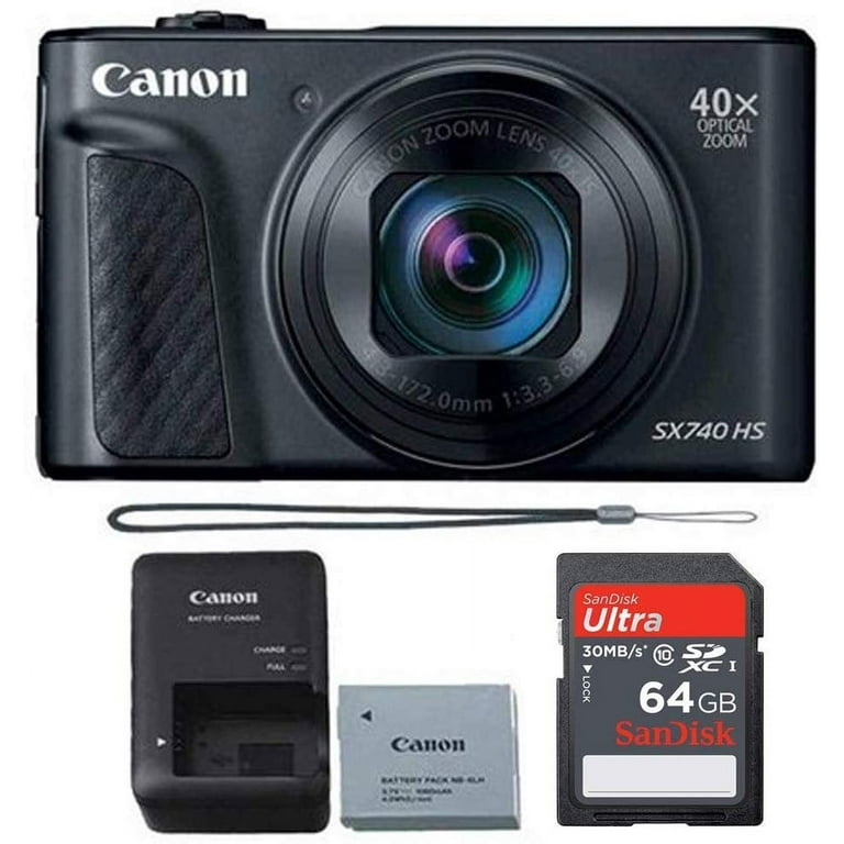 Canon PowerShot SX740 HS Digital Camera (Black) with 64 GB Memory