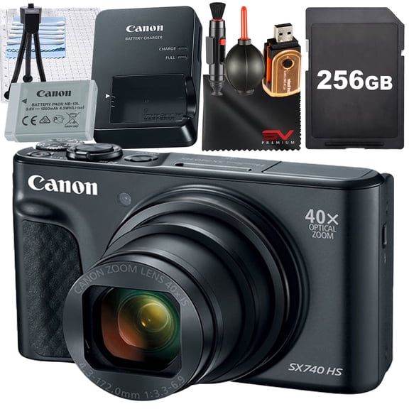 Canon PowerShot SX740 HS Digital Camera (Black) with SanDisk 256GB Memory Card + Cleaning Pen + SV Premium Accessory Bundle (International Version)
