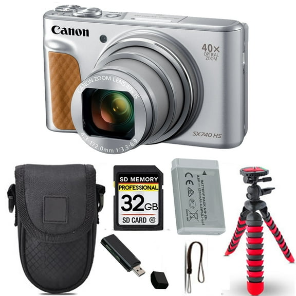 Canon PowerShot SX740 HS Digital Camera (Silver) + Spider Tripod + Case - 32GB Kit (International Version)