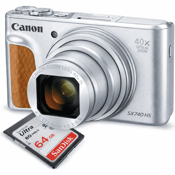 Canon PowerShot SX740 HS Digital Camera (Silver) with 64GB Card (International Model)
