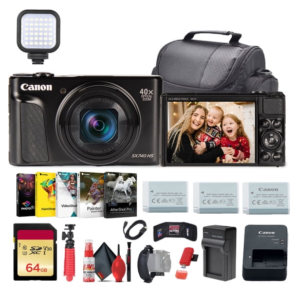 Canon PowerShot SX740 HS Digital Camera 40x Zoom Black Bundle 64GB Dual Battery Kit (International Model)