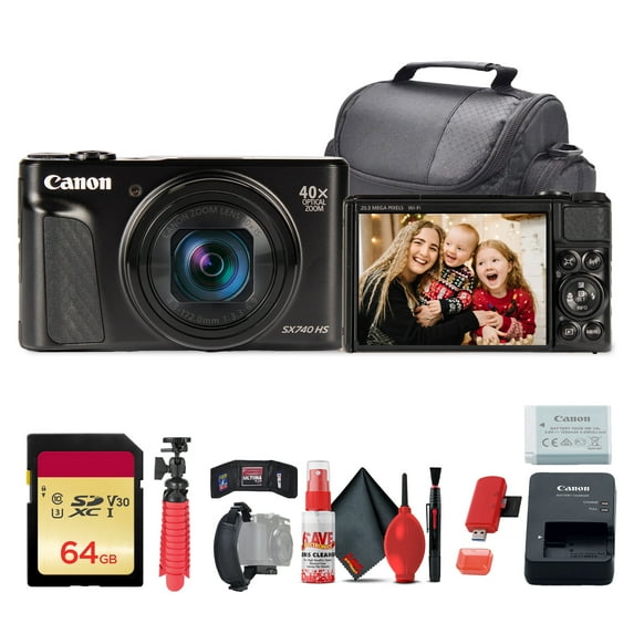 Canon PowerShot SX740 HS Digital Camera 40x Zoom Black Bundle 64GB Kit (International Model)