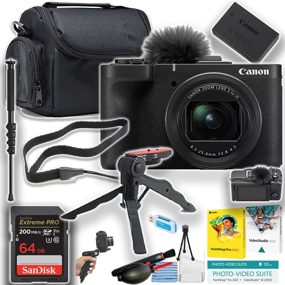 Canon PowerShot V1 Digital Camera + 64GB Extreme pro Memory Card + Gripster Tripod + Monopod + More (12pc Bundle) (International Version)