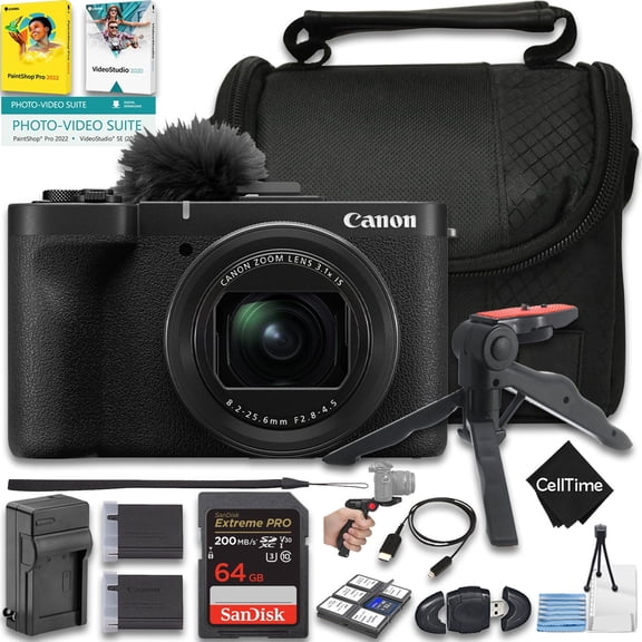 Canon PowerShot V1 Digital Camera Bundle with 64GB Memory Card + Camera Case + Card Reader + Spider Tripod + More (13pc Bundle) (International Version)