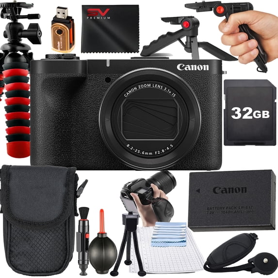 Canon PowerShot V1 Digital Camera with 2 Pack SanDisk 32GB Memory Card + Case + Tripod + SV Premium Accessory Bundle (International Version)