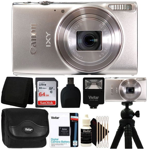 Canon Powershot IXY 650/ELPH 360 Point and Shoot Digital Camera (Silver) with 64GB Accessory Bundle (International Version)