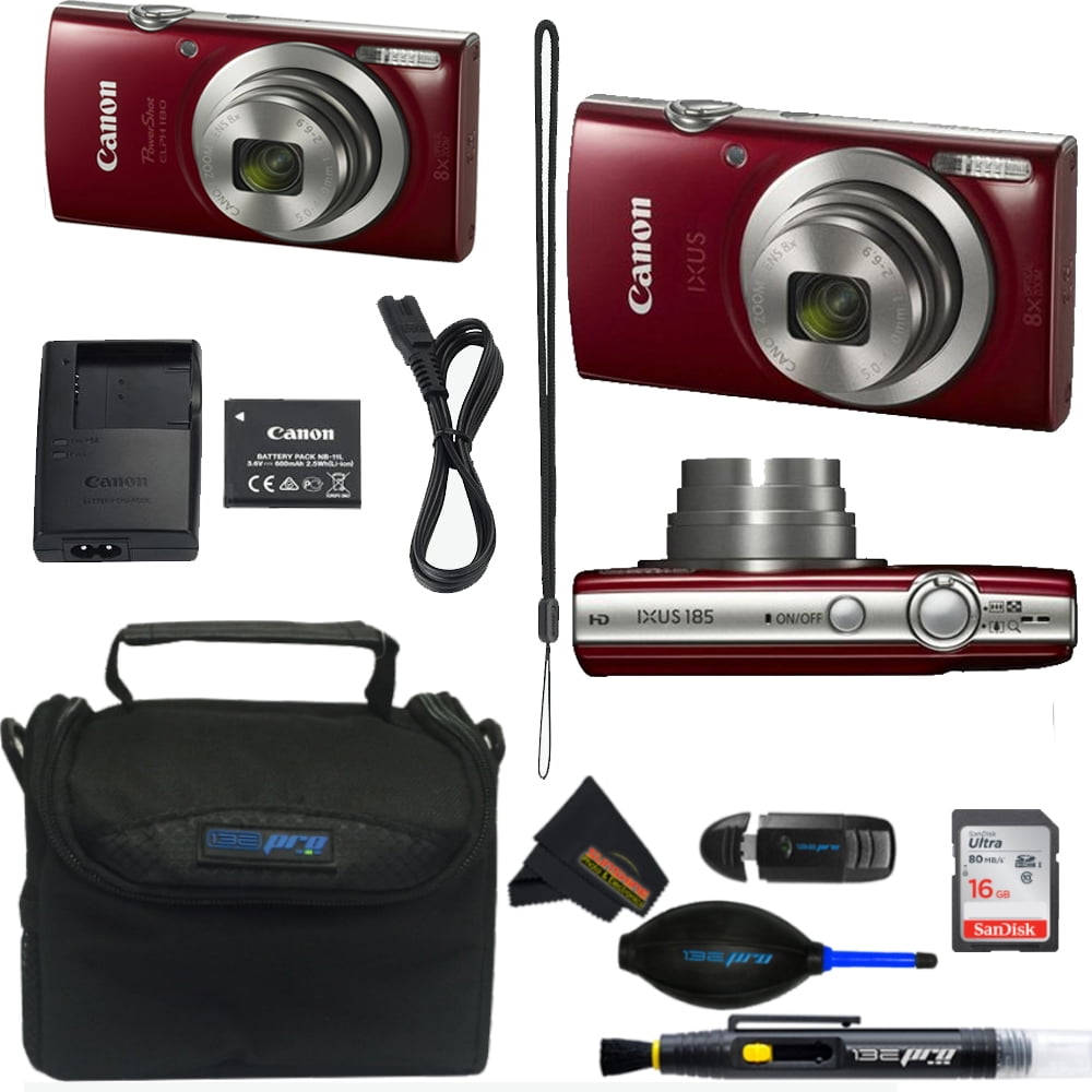 Canon IXUS 185 / ELPH 180 20MP 16x ZoomPlus Black Digital Camera with Top  Accessory Bundle